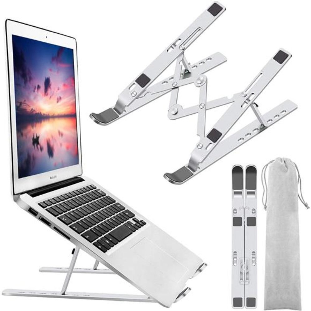 Laptop Holder Riser Adjustable Aluminum Foldable Portable Stand - Silver